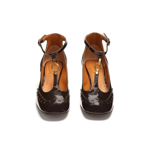 ChloéPerry Patent Leather Mary Jane Pumps — Dark Brown